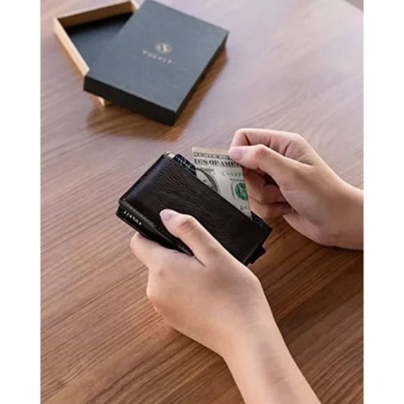 New Card Holder Pop Up Slim Wallet Leather RFID Blocking Card, Espresso - Picture 3 of 7